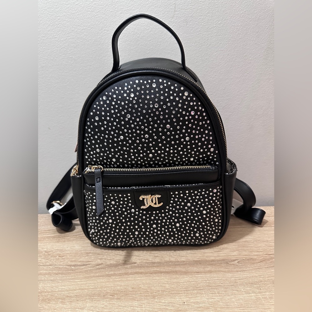 Nwt Juicy Couture Liquorice Dazzle Backpack With Wristlet Black Rhinestones